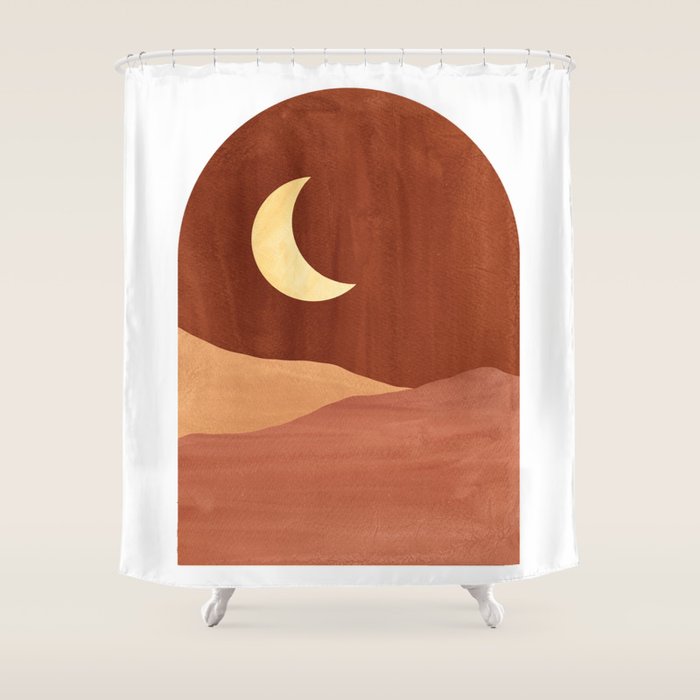 TERRACOTTA NIGHT, abstract landscape, moon and desert Shower Curtain Gallery Image 1