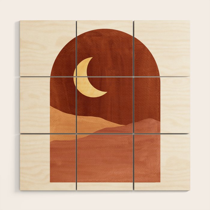 TERRACOTTA NIGHT, abstract landscape, moon and desert Wood Wall Art Gallery Image 1