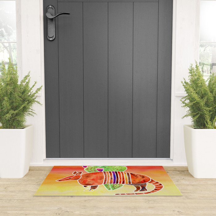 Armadillo and Cactus - Sunset Ombre Background Welcome Mat Gallery Image 3