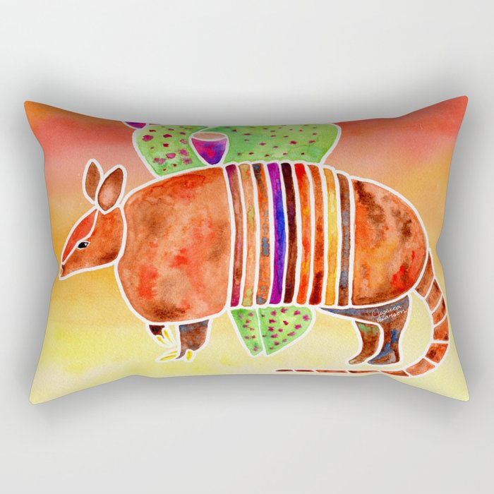 Armadillo and Cactus - Sunset Ombre Background Rectangular Pillow Gallery Image 2