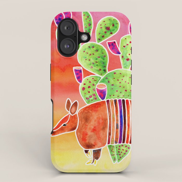Armadillo and Cactus - Sunset Ombre Background iPhone Case Gallery Image 1