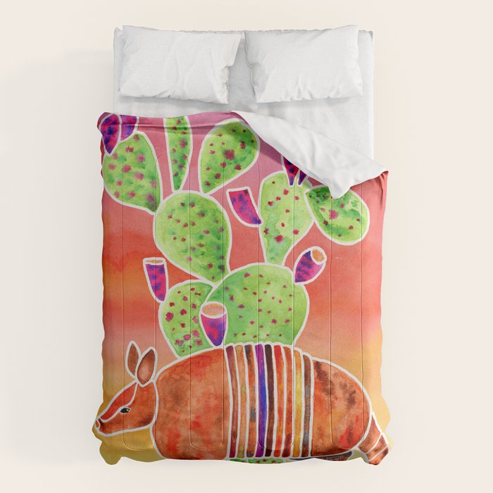 Armadillo and Cactus - Sunset Ombre Background Comforter Gallery Image 6