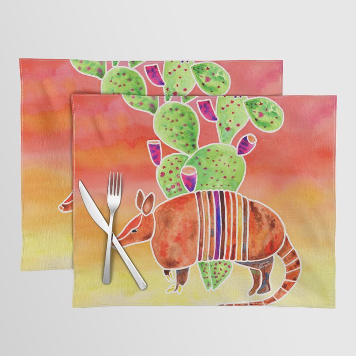 Armadillo and Cactus - Sunset Ombre Background Placemat Gallery Image 1