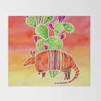 Armadillo and Cactus - Sunset Ombre Background Throw Blanket Gallery Image 2
