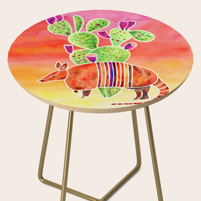Armadillo and Cactus - Sunset Ombre Background Side Table Gallery Image 2