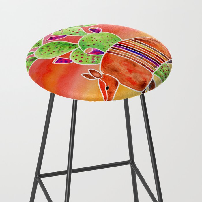 Armadillo and Cactus - Sunset Ombre Background Stool Gallery Image 2