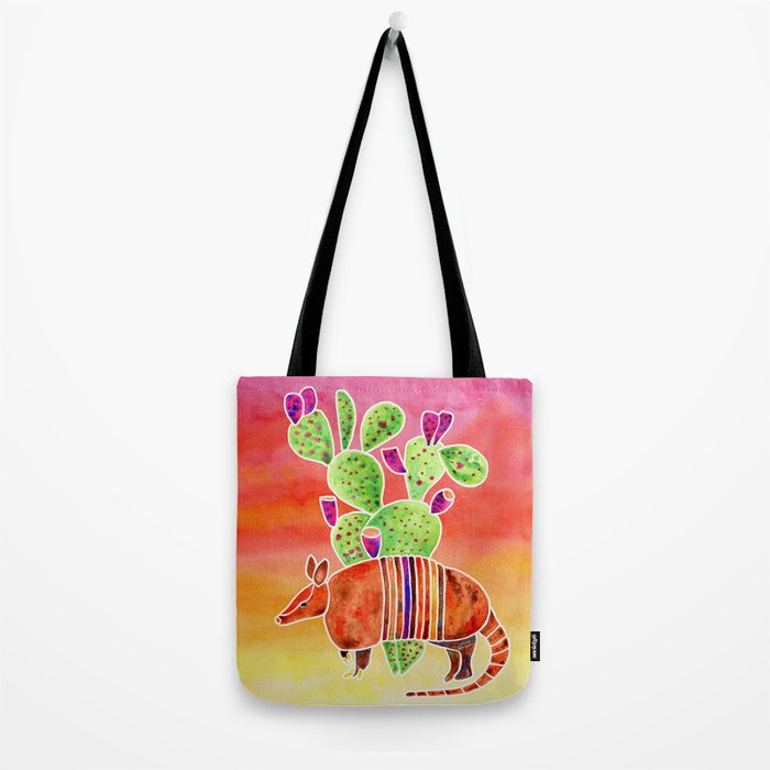 Armadillo and Cactus - Sunset Ombre Background Tote Bag Gallery Image 2