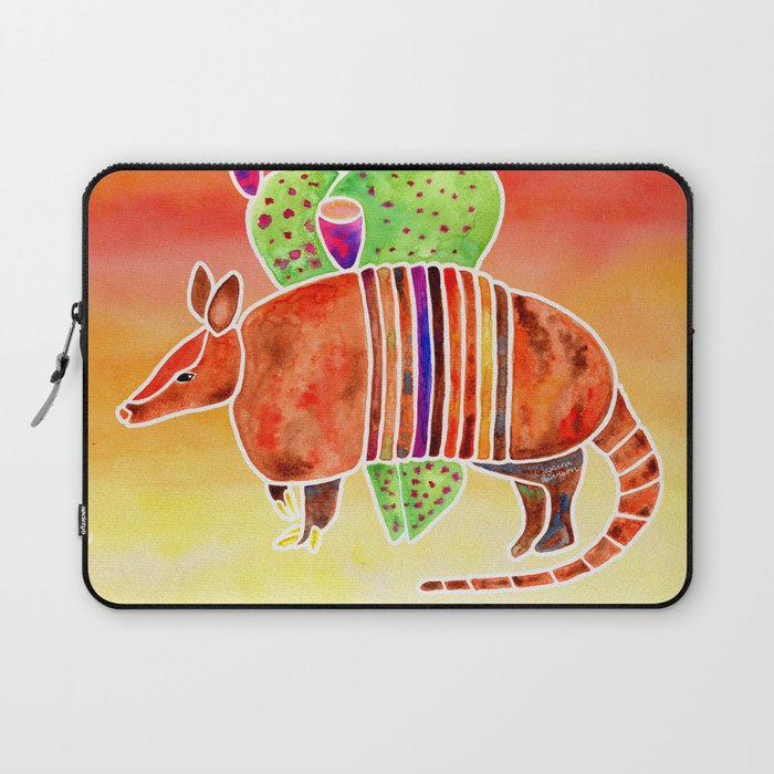 Armadillo and Cactus - Sunset Ombre Background Laptop Sleeve Gallery Image 1