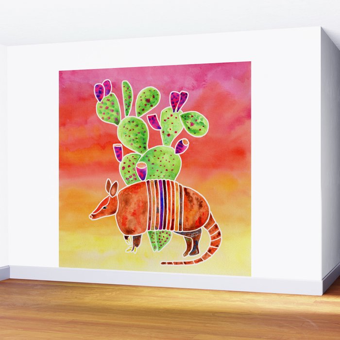 Armadillo and Cactus - Sunset Ombre Background Wall Mural Gallery Image 2