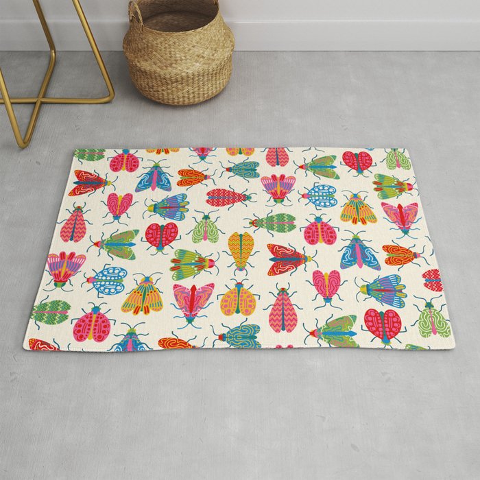 Wonderful Winged Insects - Colorful Retro Bugs Rug Gallery Image 1