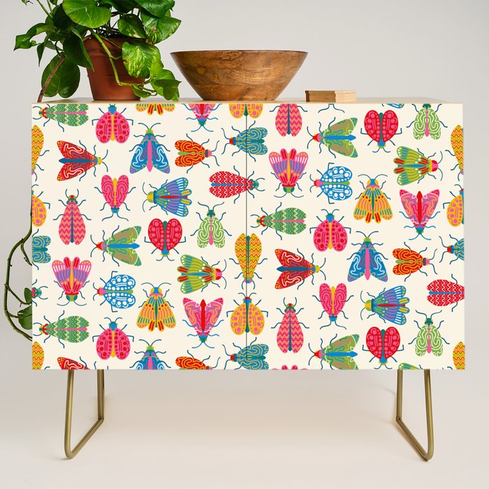 Wonderful Winged Insects - Colorful Retro Bugs Credenza Gallery Image 1