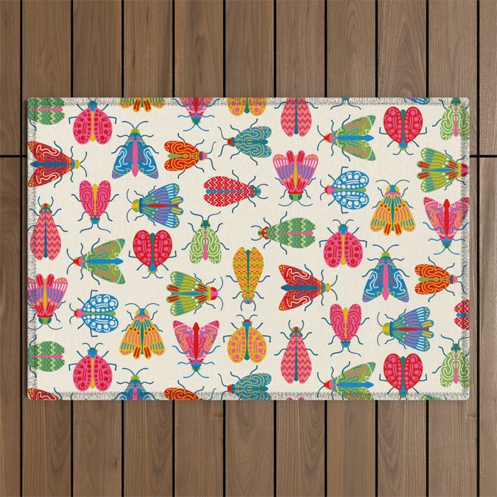 Wonderful Winged Insects - Colorful Retro Bugs Outdoor Rug Gallery Image 1