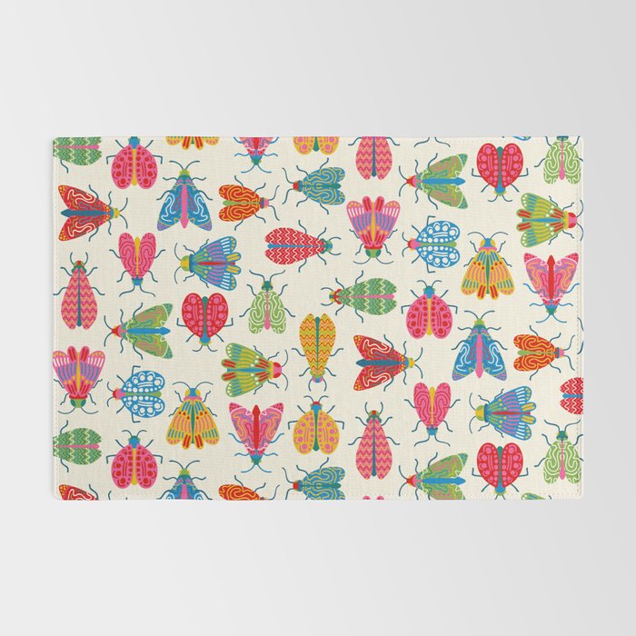 Wonderful Winged Insects - Colorful Retro Bugs Rug Gallery Image 2