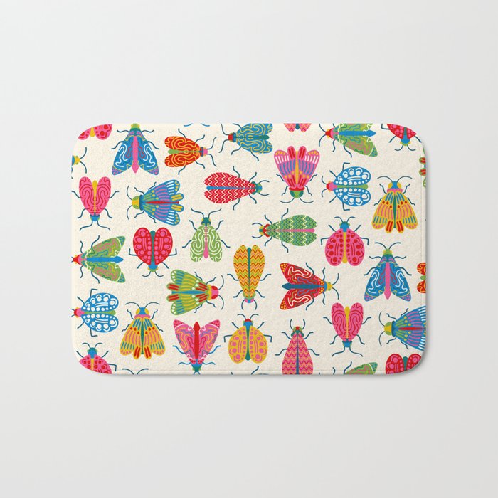 Wonderful Winged Insects - Colorful Retro Bugs Bath Mat Gallery Image 1