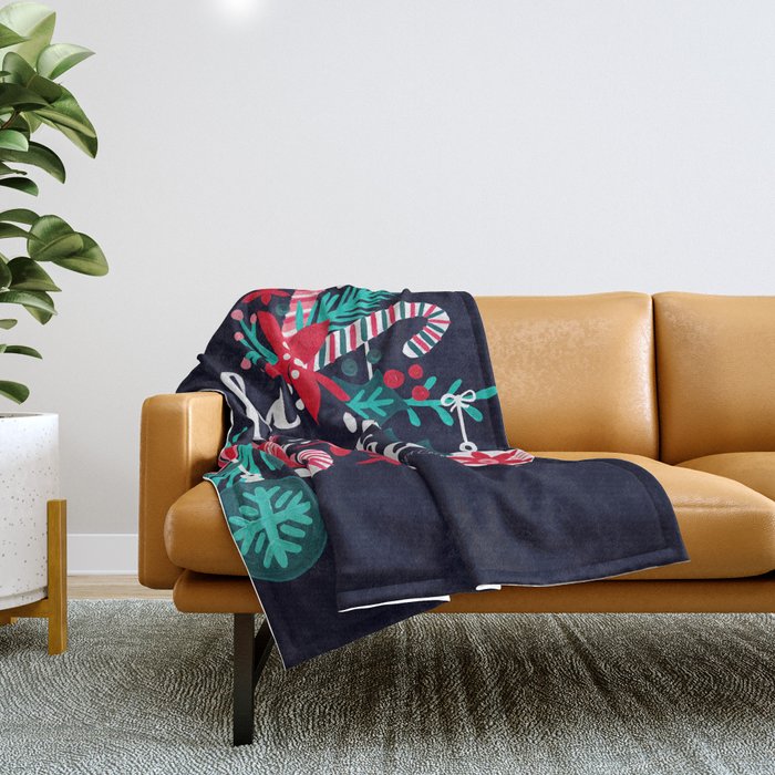 Fa La La Bouquet - Navy Throw Blanket Gallery Image 1