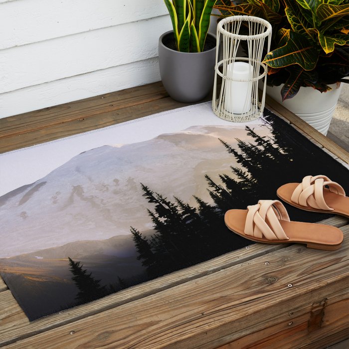 Cascade Mountain High - Mount Rainier Sunset Outdoor Rug Gallery Image 2