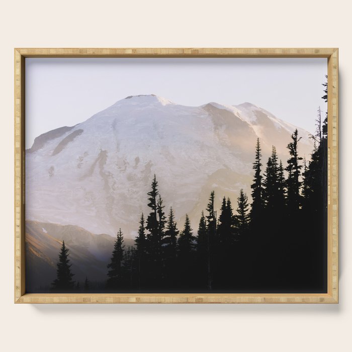 Cascade Mountain High - Mount Rainier Sunset Serving Tray Gallery Image 1