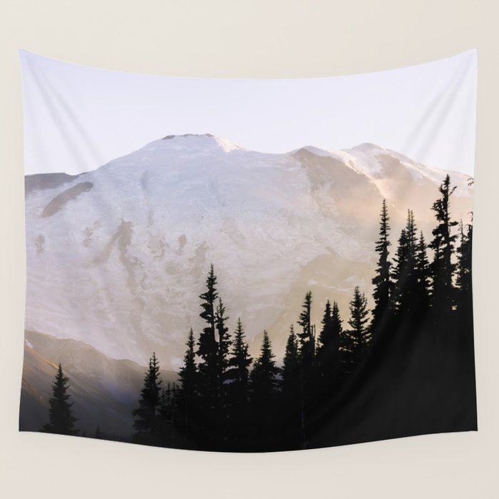 Cascade Mountain High - Mount Rainier Sunset Wall Tapestry Gallery Image 4