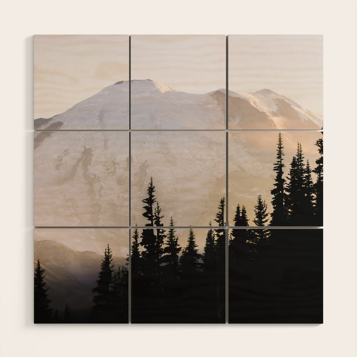 Cascade Mountain High - Mount Rainier Sunset Wood Wall Art Gallery Image 1