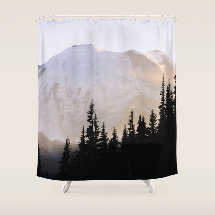 Cascade Mountain High - Mount Rainier Sunset Shower Curtain Gallery Image 1
