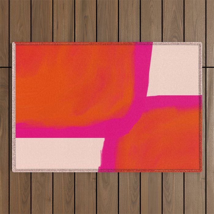 Touching Corners (Pink and Bold Orange) Outdoor Rug Gallery Image 1