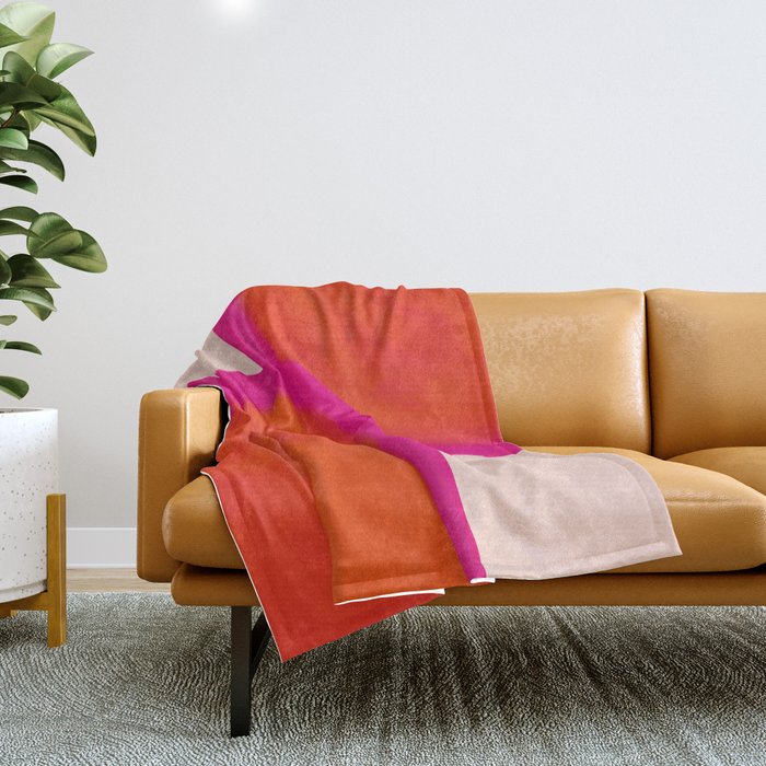 Touching Corners (Pink and Bold Orange) Throw Blanket Gallery Image 1