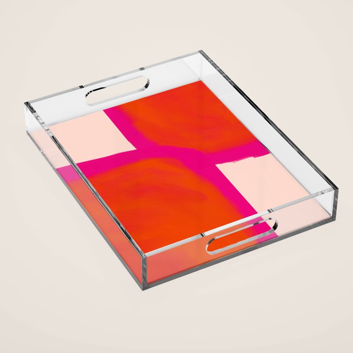 Touching Corners (Pink and Bold Orange) Acrylic Tray Gallery Image 1