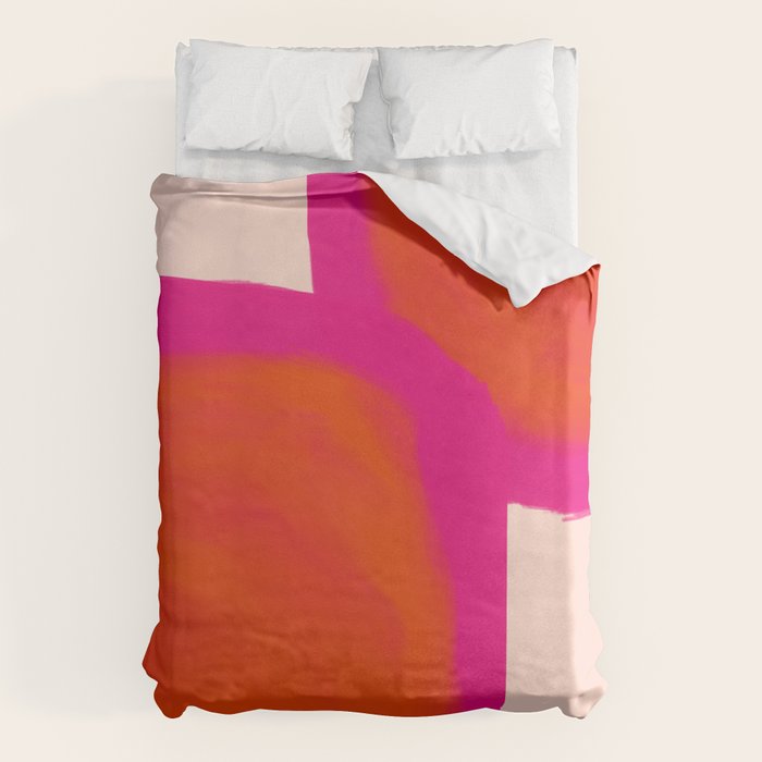 Touching Corners (Pink and Bold Orange) Duvet Cover Gallery Image 6