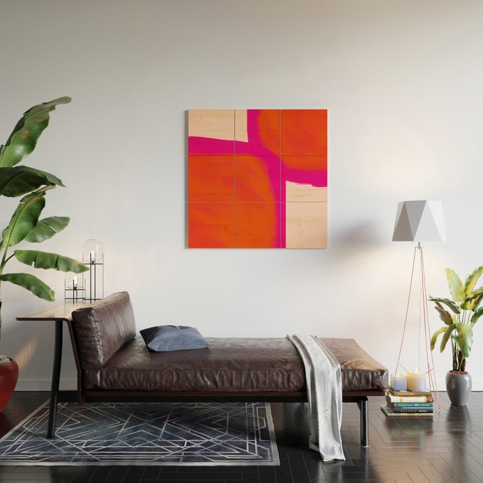 Touching Corners (Pink and Bold Orange) Wood Wall Art Gallery Image 2