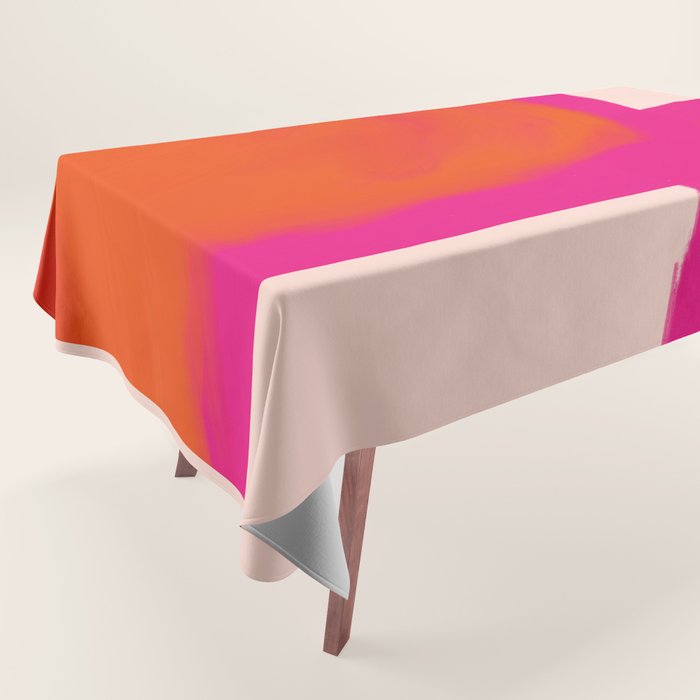 Touching Corners (Pink and Bold Orange) Tablecloth Gallery Image 1