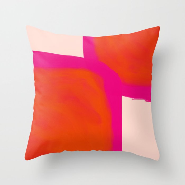 Touching Corners (Pink and Bold Orange) Throw Pillow Gallery Image 1
