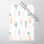 Retro hand drawn cactus plant pattern Wrapping Paper Gallery Image 1
