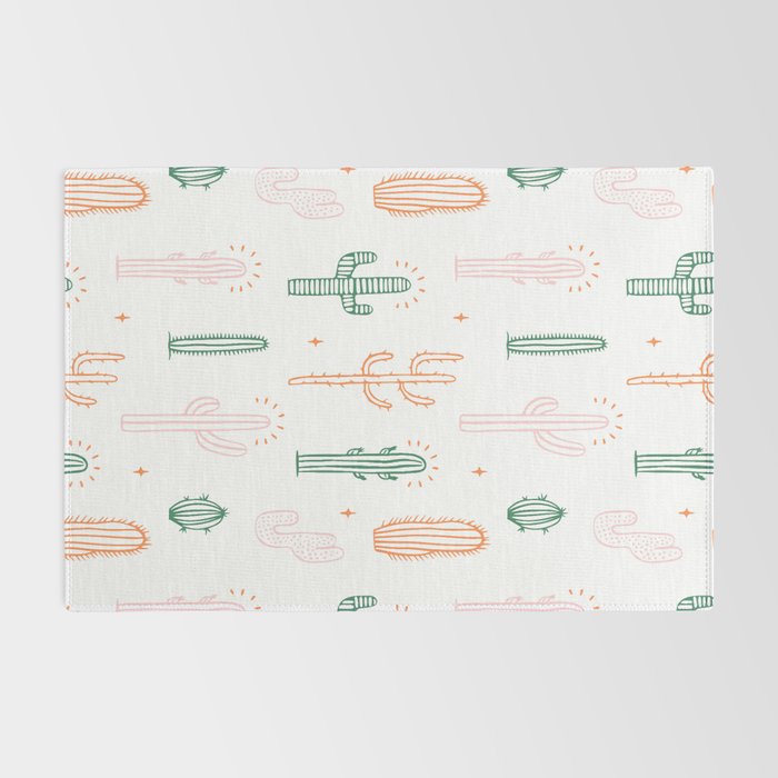 Retro hand drawn cactus plant pattern Rug Gallery Image 2