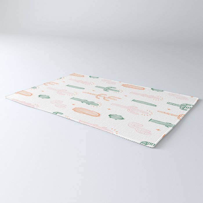 Retro hand drawn cactus plant pattern Rug Gallery Image 3