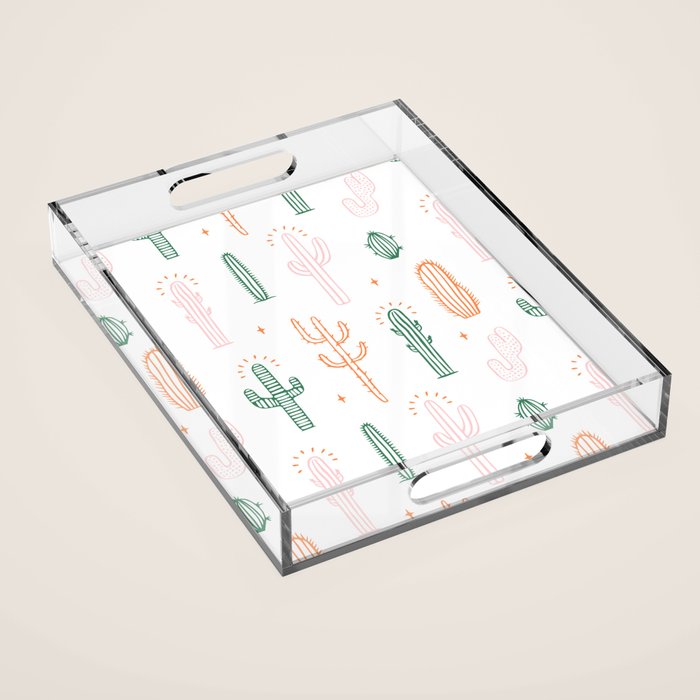 Retro hand drawn cactus plant pattern Acrylic Tray Gallery Image 1