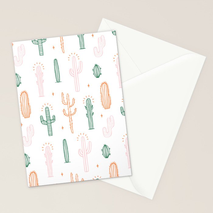 Retro hand drawn cactus plant pattern Stationery Card Gallery Image 2