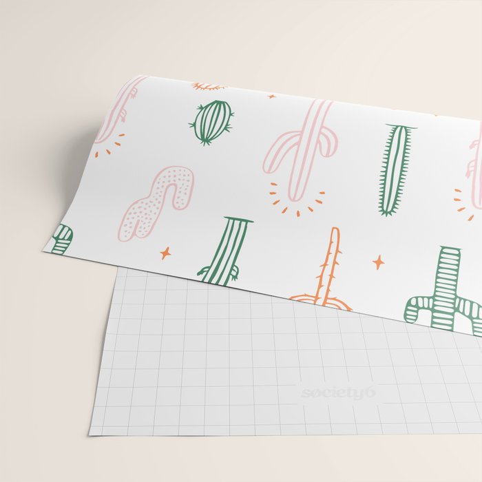 Retro hand drawn cactus plant pattern Wrapping Paper Gallery Image 2