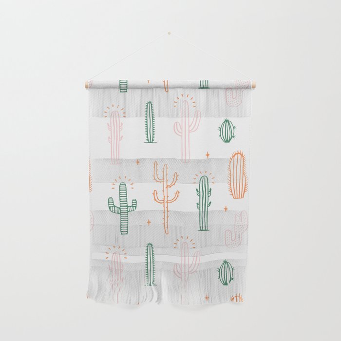 Retro hand drawn cactus plant pattern Wall Hanging Gallery Image 1