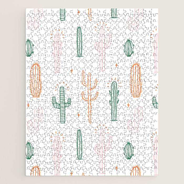 Retro hand drawn cactus plant pattern Jigsaw Puzzle Gallery Image 1
