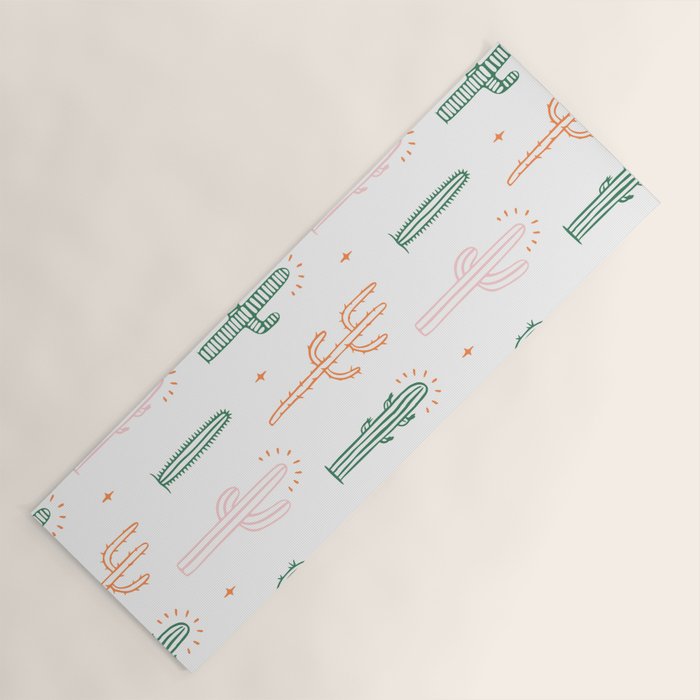 Retro hand drawn cactus plant pattern Yoga Mat Gallery Image 1