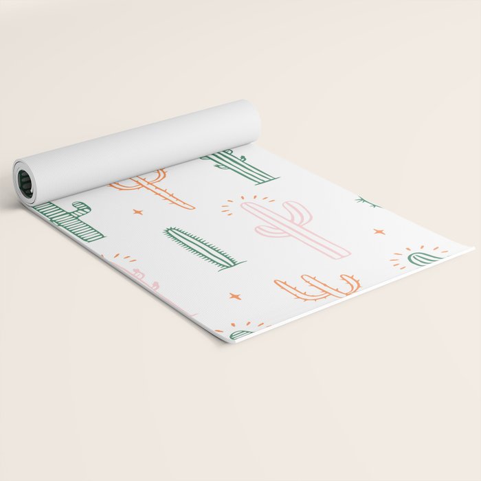 Retro hand drawn cactus plant pattern Yoga Mat Gallery Image 2
