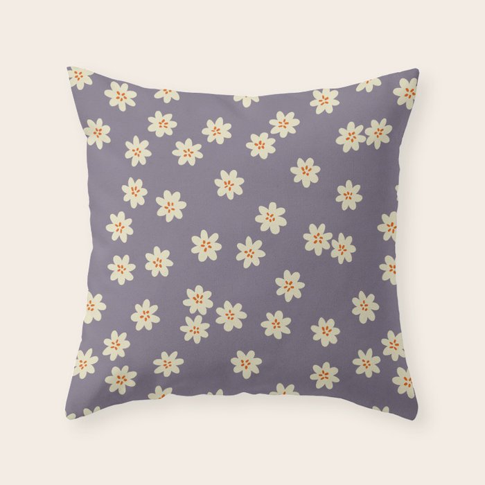 Tiny Flowers / Lavender & Orange Throw Pillow Gallery Image 6