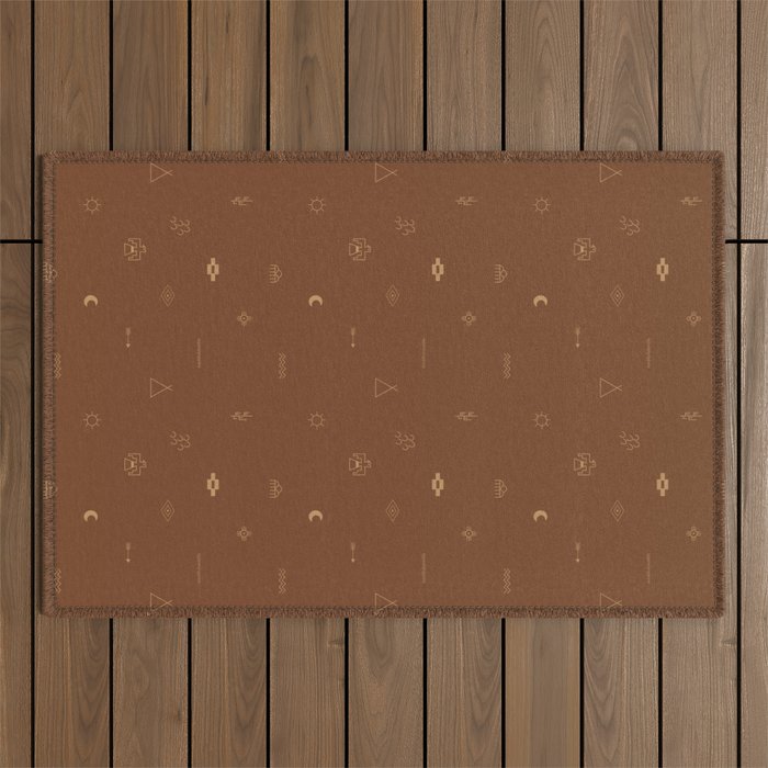 Southwestern Symbolic Pattern in Rust & Tan Outdoor Rug Gallery Image 1