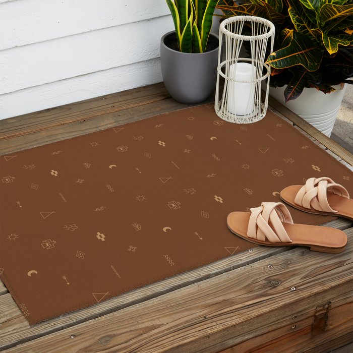 Southwestern Symbolic Pattern in Rust & Tan Outdoor Rug Gallery Image 2