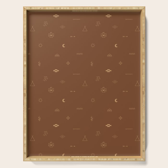Southwestern Symbolic Pattern in Rust & Tan Serving Tray Gallery Image 1