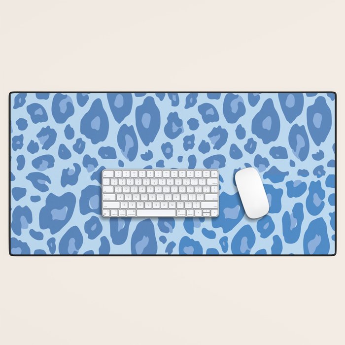ultra bold leopard blue pastel Desk Mat Gallery Image 1