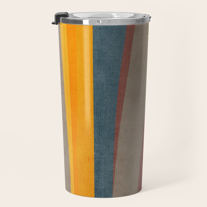 Yellow Orange Blue Beige Brown Modern MCM Art Travel Mug Gallery Image 3