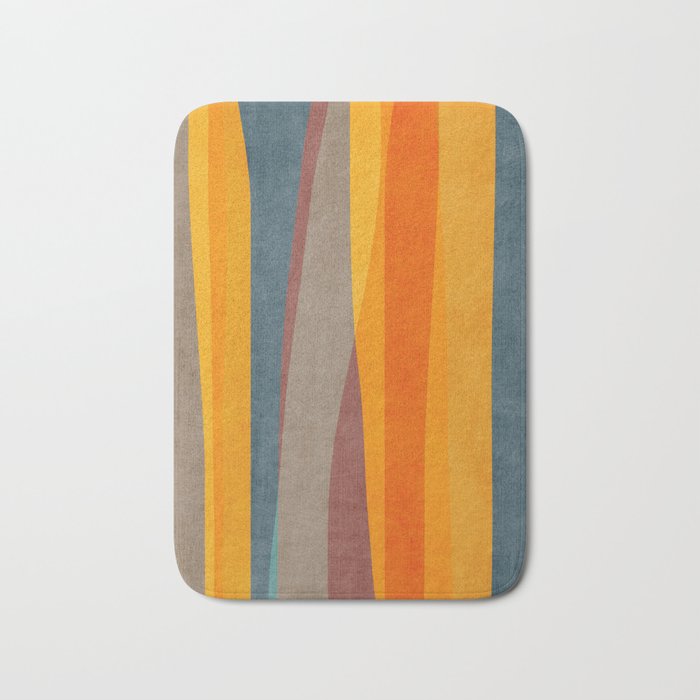 Yellow Orange Blue Beige Brown Modern MCM Art Bath Mat Gallery Image 1