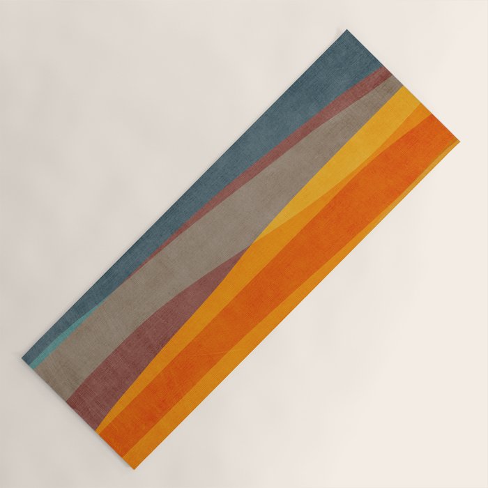Yellow Orange Blue Beige Brown Modern MCM Art Yoga Mat Gallery Image 1