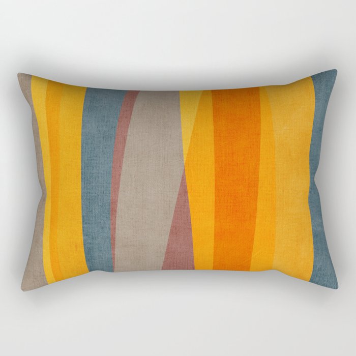 Yellow Orange Blue Beige Brown Modern MCM Art Rectangular Pillow Gallery Image 1